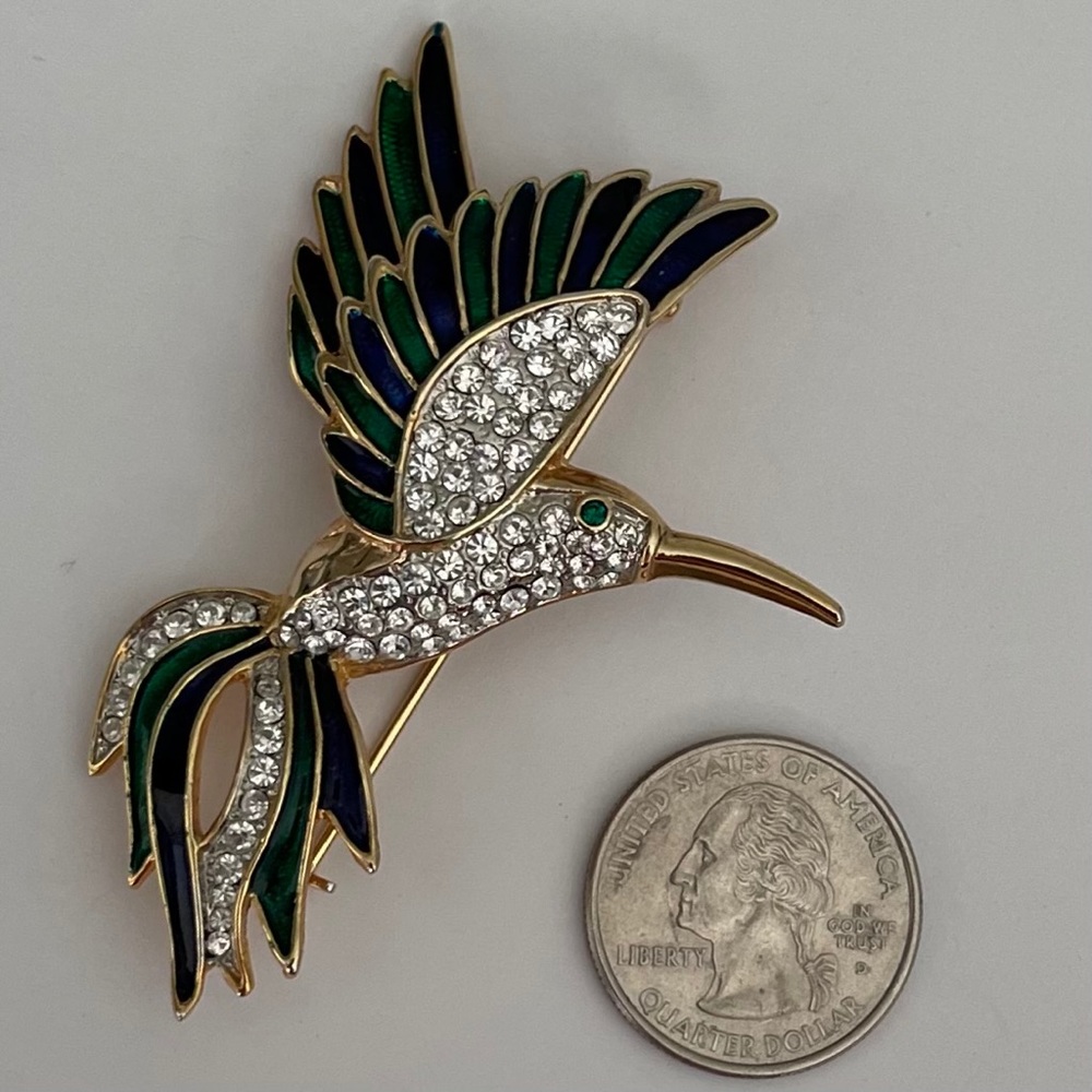 Enamel/Rhinestone Hummingbird Pin - Picture 2 of 6